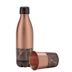 Cosmo Wave Rustic Copper Water Bottle with Glass, Perfect for Gifting and Daily Hydration